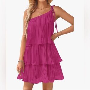 ZESICA Pink Tiered One-Shoulder Dress